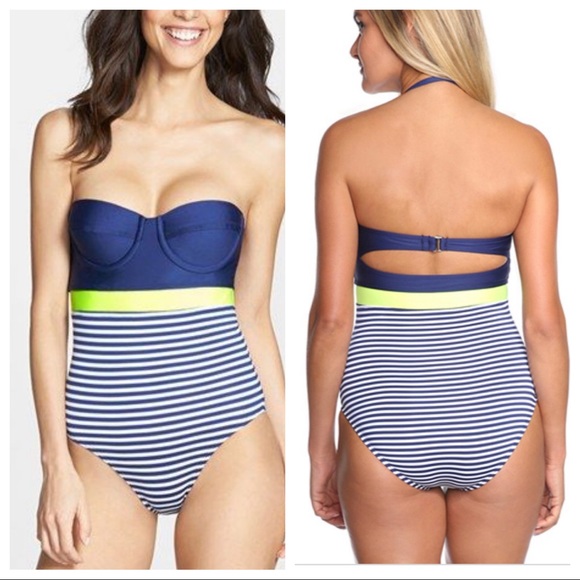 Splendid Strapless Swimsuit Malibu Stripe Bathing - Picture 2 of 7